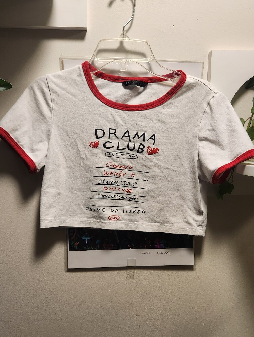 White Crop Top Baby Tee "Drama Club"